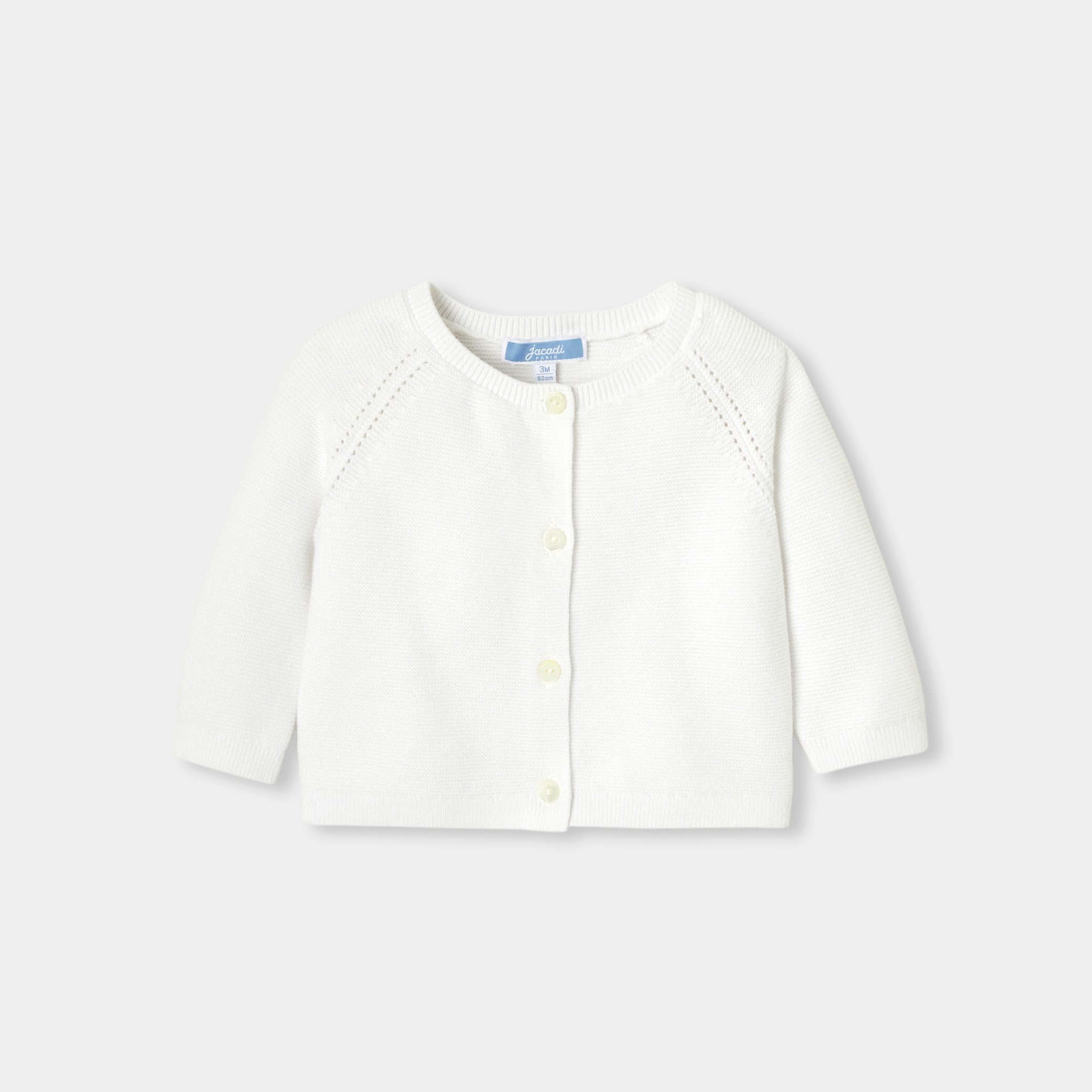 Baby girl cardigan in garter stitch cotton - Babeth white
